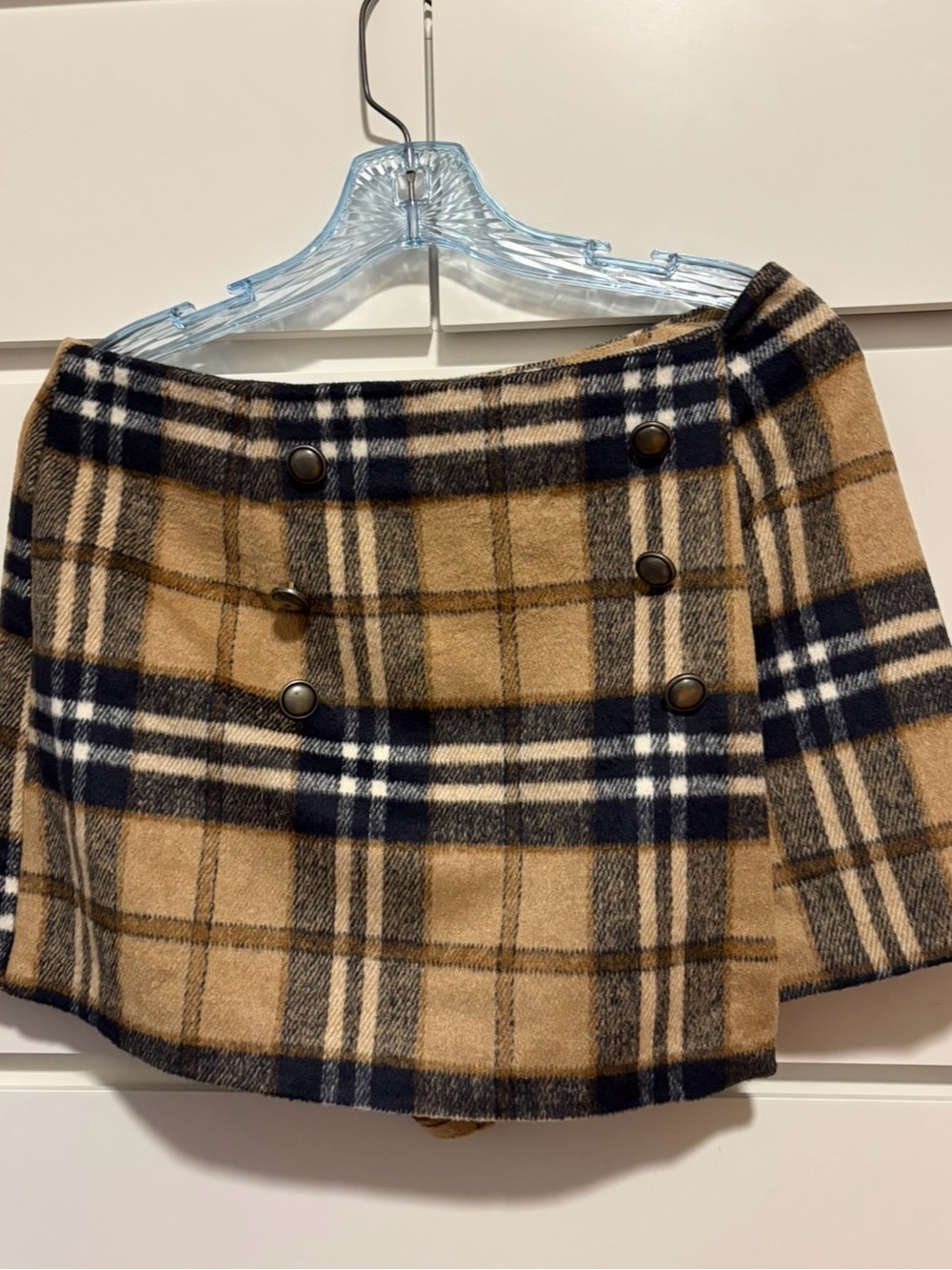 Plaid wrap Mini Skirt/in Camel and black